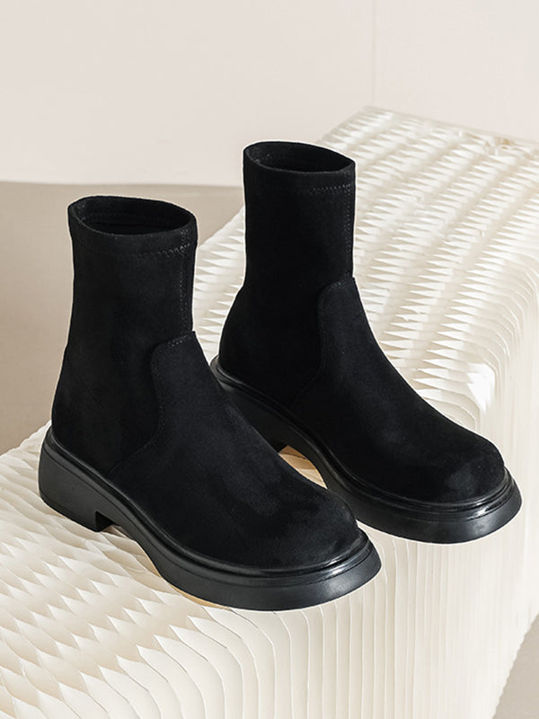Round-Toe Split-Joint Velvet Boots