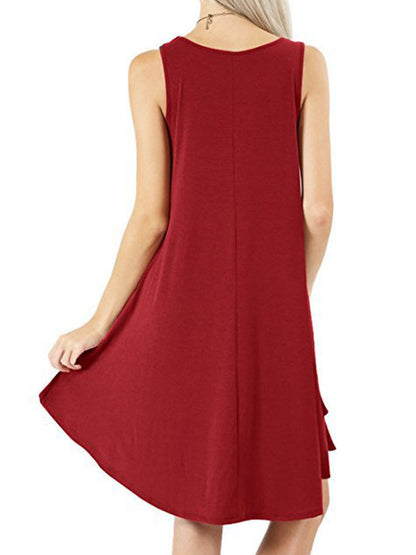 Loose Pockets Sleeveless Solid Color Spaghetti-Neck Mini Dresses