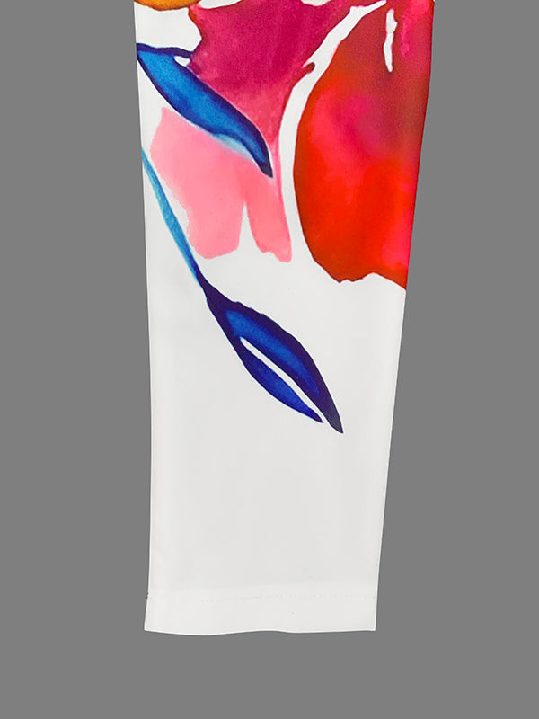 Long Sleeves Loose Buttoned Flower Print Lapel Maxi Dresses Shirt Dress