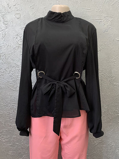 Loose Wrap Bandage Hollow Solid Color Split-Joint Blouses&Shirts Tops