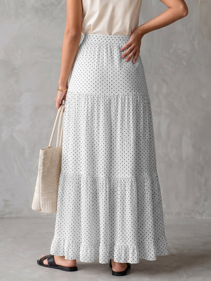 A-Line High Waisted Contrast Color Pleated Polka Dot Skirts Bottoms