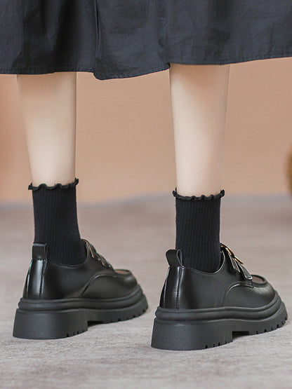 Round-Toe Split-Joint Loafers Platform Shoes