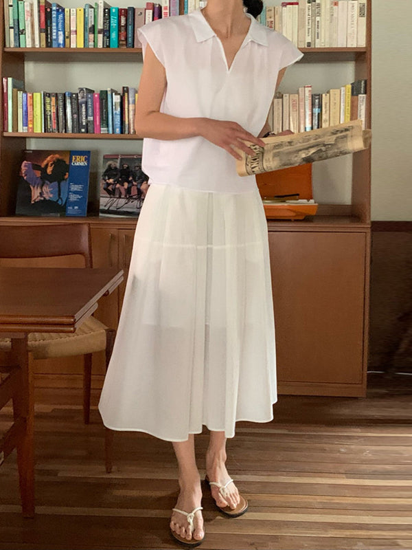 Cap Sleeve Loose Solid Color Lapel Blouses&Shirts Tops