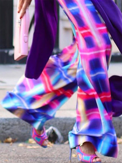 Loose Contrast Color Plaid Casual Pants Bottoms