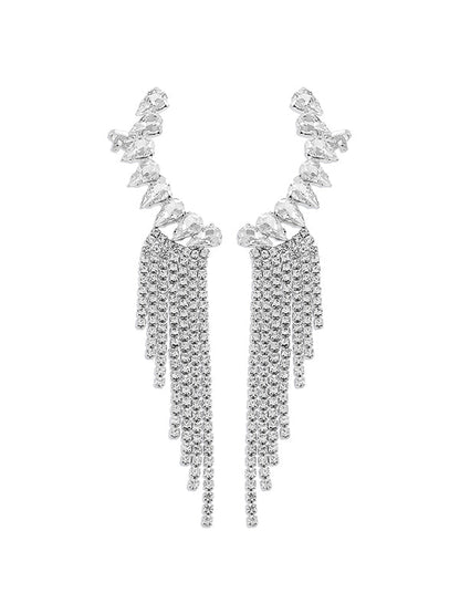 Geometric Rhine Stones Tasseled Drop Earrings