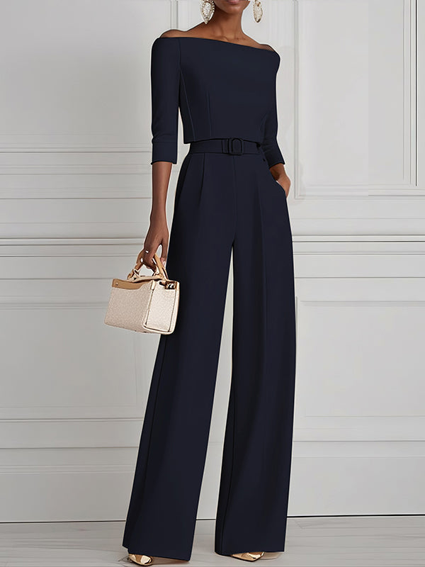 Half Sleeves Solid Color Split-Joint Off-The-Shoulder T-Shirts Tops