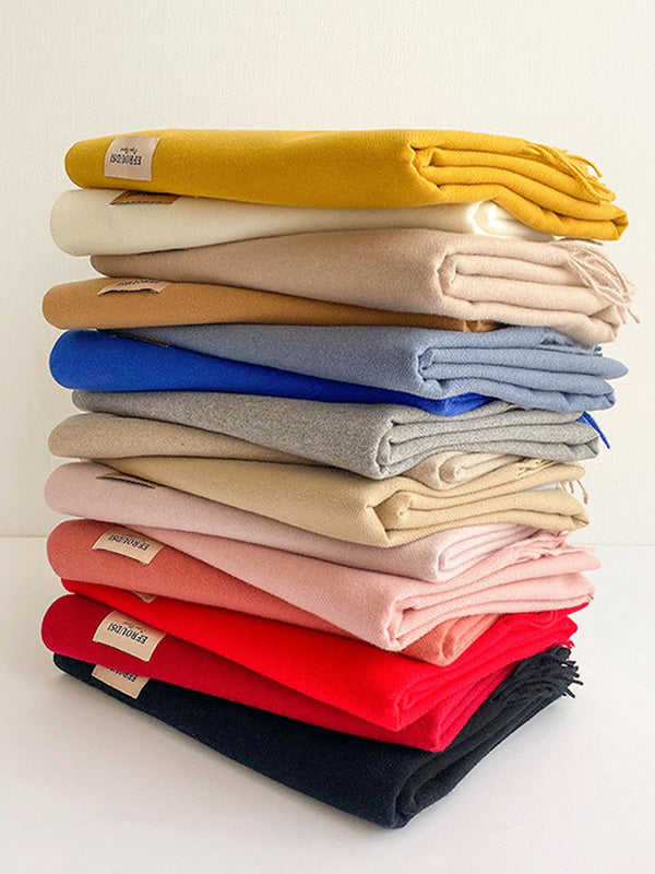 15 Colors Imitated Cashmere Solid Color Tasseled Scarf