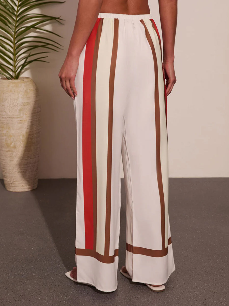 High Waisted Wide Leg Contrast Color Drawstring Elasticity Pockets Pants Trousers
