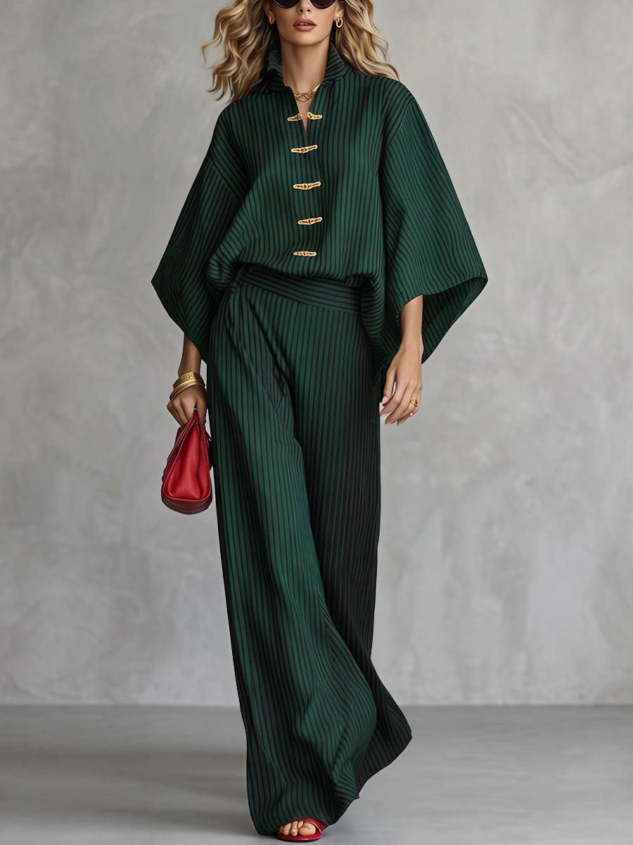 Striped Pockets Elasticity Contrast Color Wide Leg Loose Trousers Pants