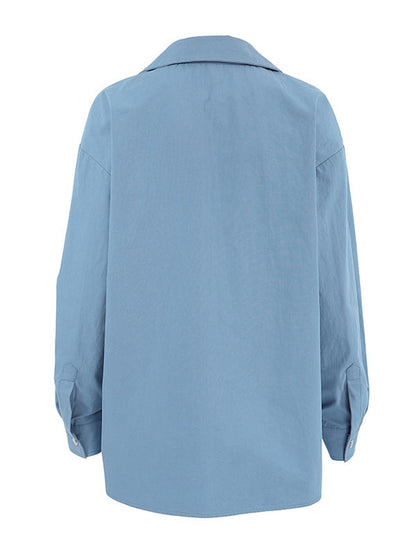 Long Sleeves Loose Pleated Split-Joint Lapel Blouses&Shirts Tops