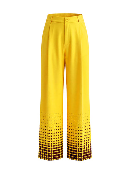 High Waisted Loose Contrast Color Pockets Polka-Dot Split-Joint Suit Pants
