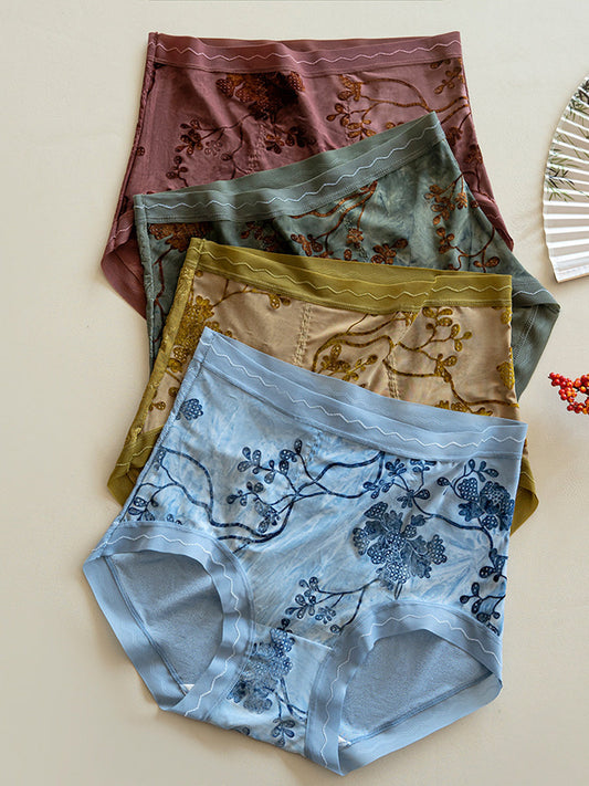 6 Pieces Women Flower Jacquard High Waist Underwear