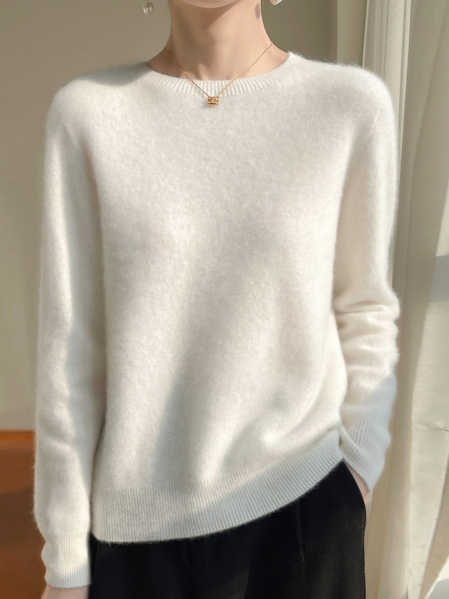 Women Autumn Casual Pure Color O-Neck Sweater