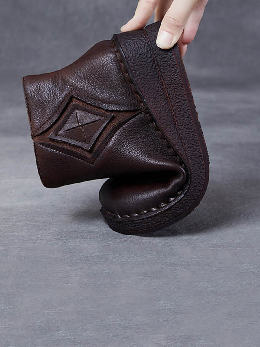 Women Vintage Genuine Leather Spliced Platform Boots