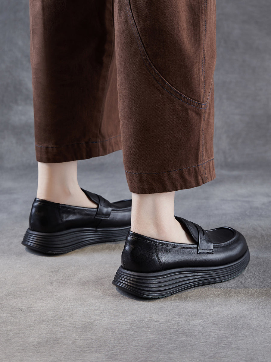 Women Vintage Genuine Leather Platform Shoes