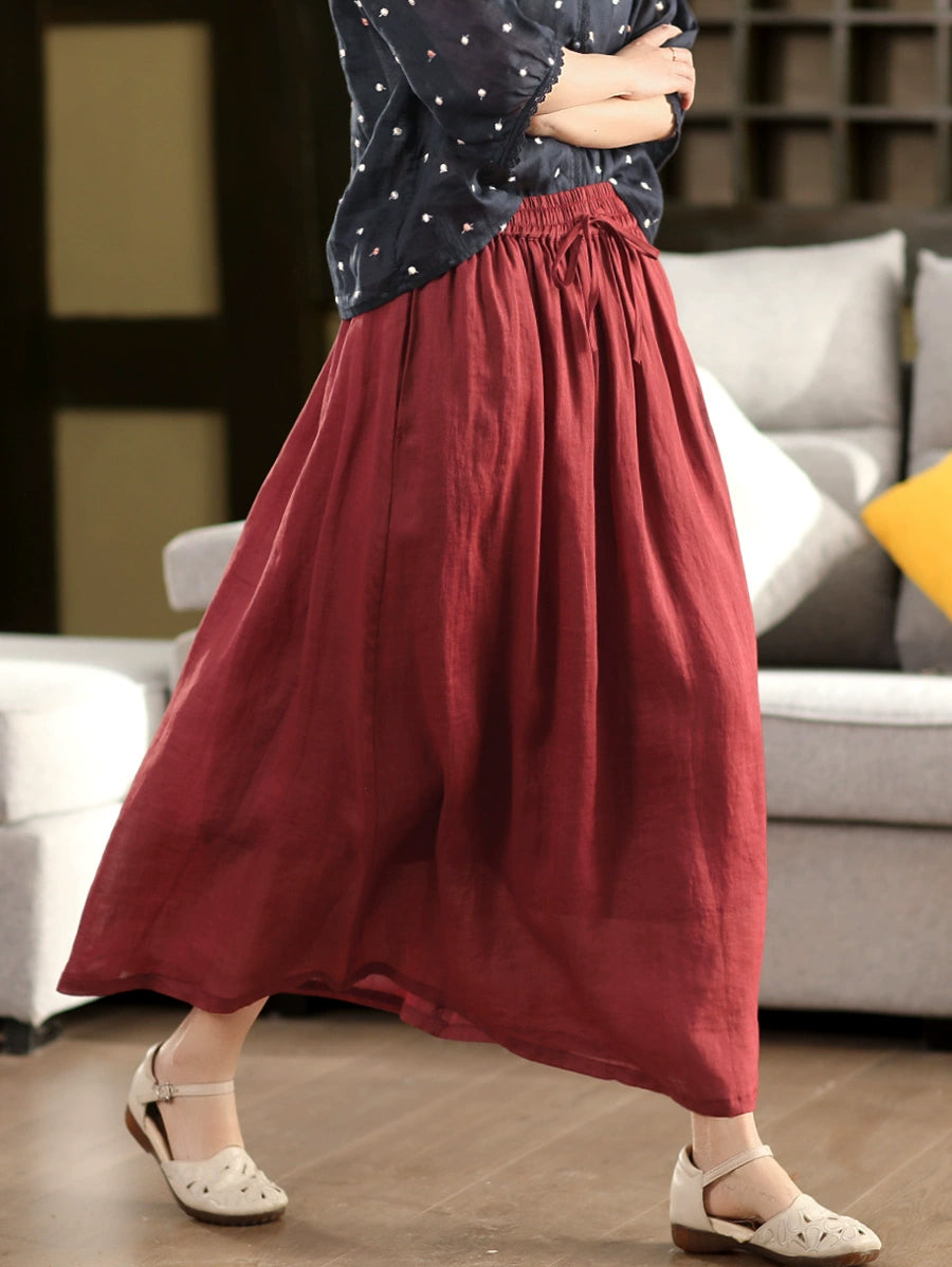 Plus Size Women Casual Solid Ramie Summer Skirts
