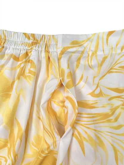 A-Line High Waisted Contrast Color Flower Print Pockets Skirts