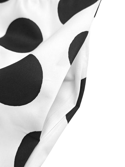 High Waisted Loose Contrast Color Pleated Pockets Polka-Dot Stand Collar Jumpsuits