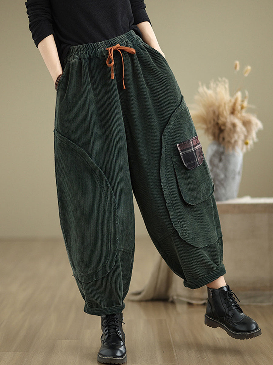 Women Autumn Retro Pure Color Corduroy Harem Pants