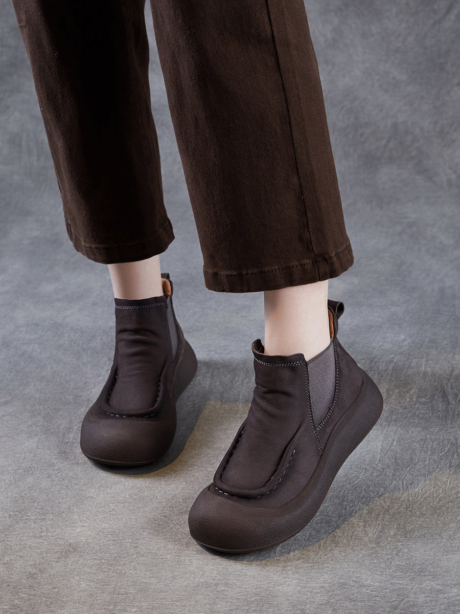 Women Retro Genuine Leather Spliced Ankle Boots