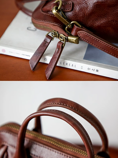 Crinkled Leather Handbag Travel Backpack