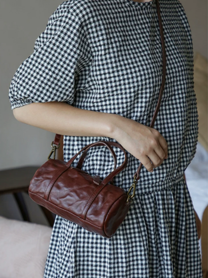Crinkled Leather Mini Handbag Crossbody Bag