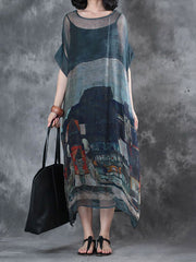 Gray Blue(Two Pieces:Dress + Vest)