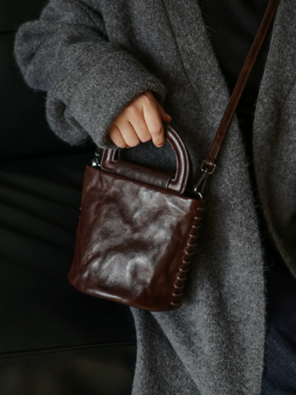 Vintage Leather Artistic Bucket Bag