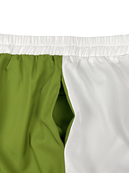 High Waisted Wide Leg Contrast Color Pockets Casual Pants Bottoms Trousers