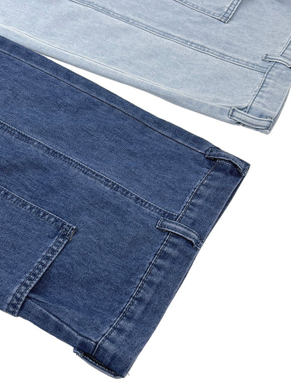 Loose Wide Leg Contrast Color Pockets Jean Pants Bottoms