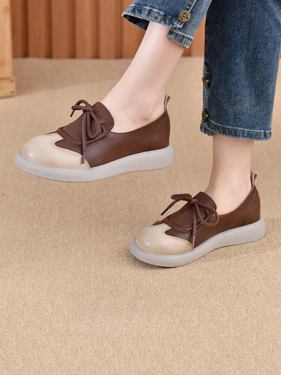 Women Summer Casual Leather Spliced Flat Shoes