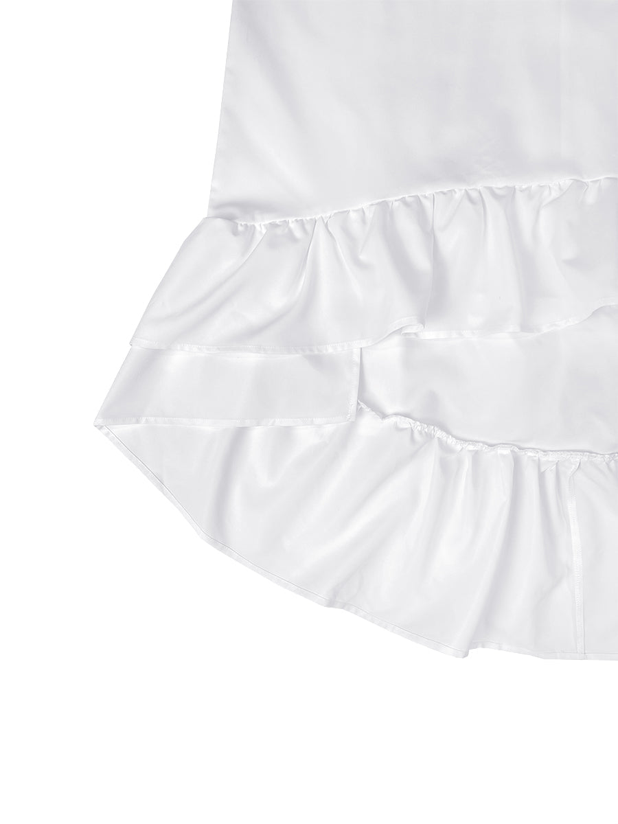 High-Low Loose Pleated Ruffled Solid Color Deep V-Neck Mini Dresses