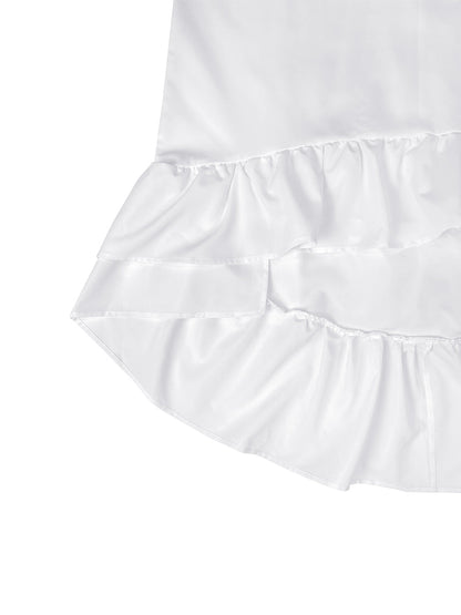 High-Low Loose Pleated Ruffled Solid Color Deep V-Neck Mini Dresses
