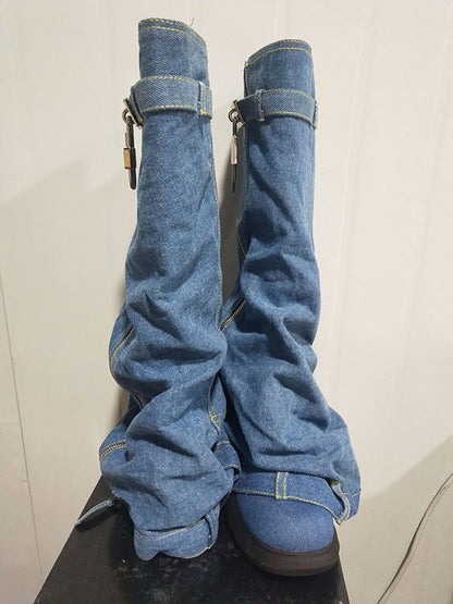Buckle Round-Toe Zipper Boots
