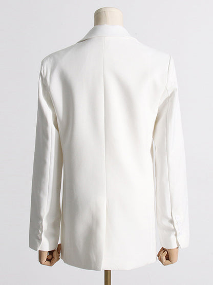 Long Sleeves Loose Hollow Knot Solid Color Notched Collar Blazer