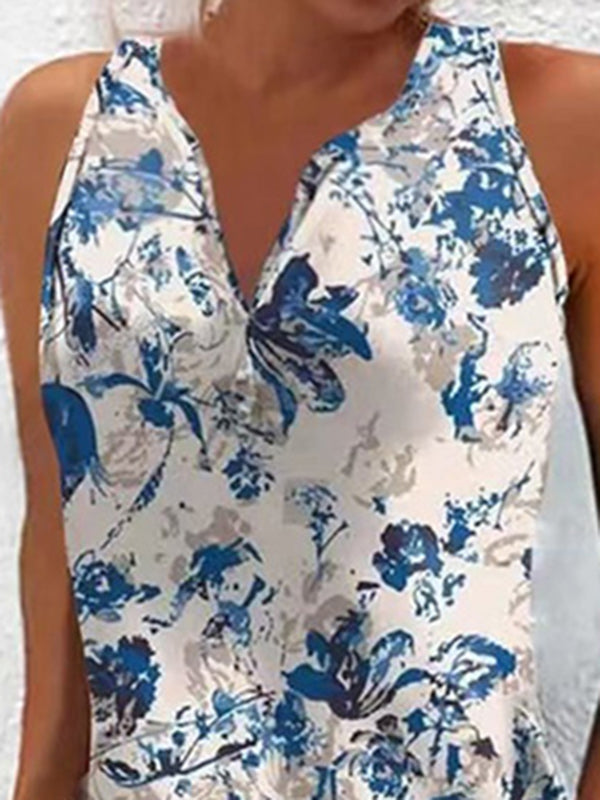 Loose Plus Size Printed Split-Joint V-Neck Mini Dresses