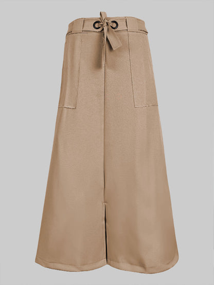 High Waisted Loose Split-Front Split-Joint Tied Waist Skirts