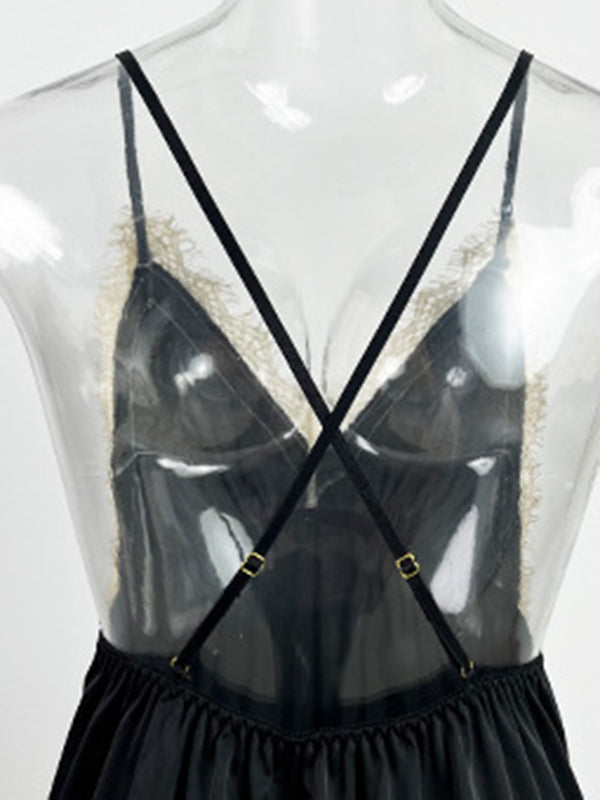 Sleeveless Backless Lacy Split-Joint Spaghetti-Neck Intimates&Pajamas