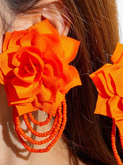 Flower Shape Tasseled Drop Earrings