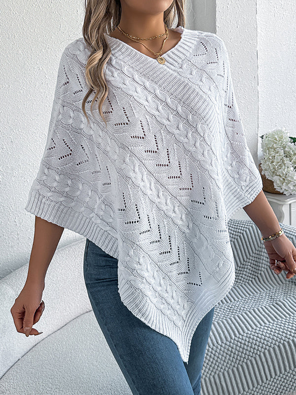 Half Sleeves Loose Solid Color V-Neck Cape