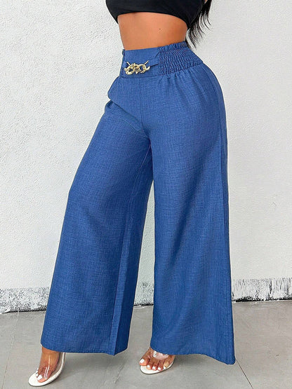 High Waisted Loose Elasticity Solid Color Pants Trousers