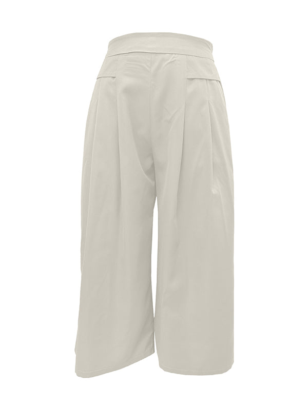 Flared Pants High Waisted Pleated Pockets Solid Color Split-Joint Ninth Pants Trousers