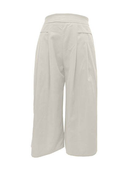 Flared Pants High Waisted Pleated Pockets Solid Color Split-Joint Ninth Pants Trousers