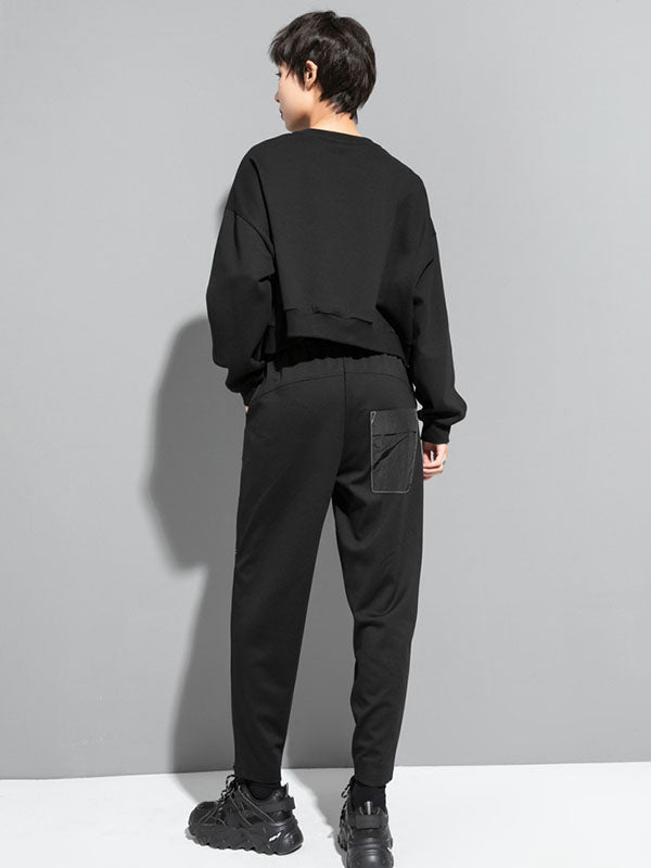 Original Creation Loose Batwing Sleeves Contrast Color Split-Joint Round-Neck Sweatshirt Tops