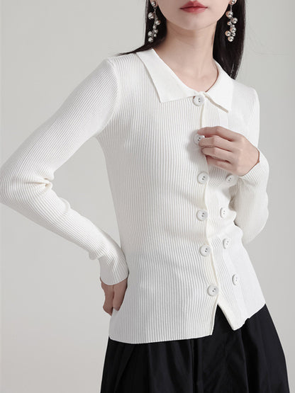 Long Sleeves Skinny Buttoned Solid Color Lapel Cardigan Tops