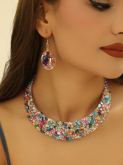 Irregularity Geometric Rhine Stones Shiny Earrings Accessories Necklaces Accessories Sets
