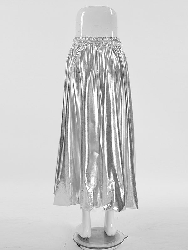 A-Line High Waisted Elasticity Solid Color Split-Joint Skirts Bottoms
