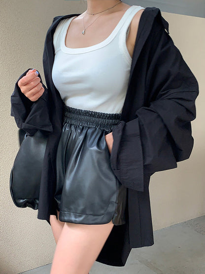 Long Sleeves Loose Buttoned Pockets Solid Color Lapel Blouses&Shirts Tops