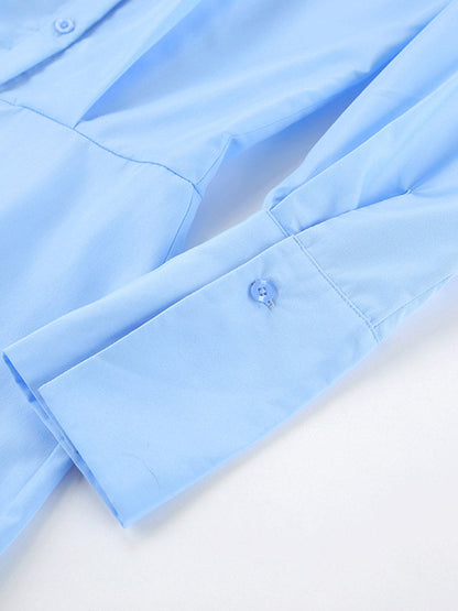 Long Sleeves Loose Buttoned Solid Color Split-Joint Twist Lapel Mini Dresses Shirt Dress