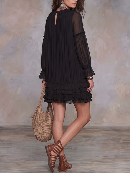 A-Line Long Sleeves Layered See-Through Solid Color V-Neck Mini Dresses